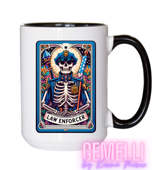 Ceramic Coffee Cup, Police Officer Day of the Dead design, perfect for enjoying your morning brew, unique gift for law enforcement fans