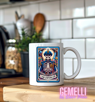 Ceramic Coffee Cup, Police Officer Day of the Dead design, perfect for enjoying your morning brew, unique gift for law enforcement fans