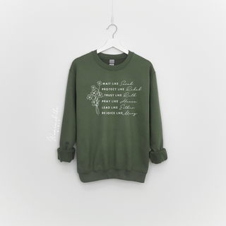 Gemelli's, "Women of the Bible" Army Green Inspirational Sweatshirt