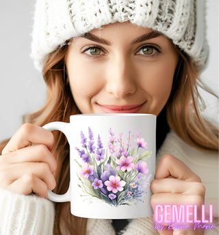 Bright Purple Wild Flowers Coffee Cup, Vibrant Floral Ceramic Mug for Morning Coffee, Unique Gift for Flower Love