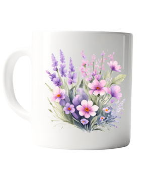 Bright Purple Wild Flowers Coffee Cup, Vibrant Floral Ceramic Mug for Morning Coffee, Unique Gift for Flower Love