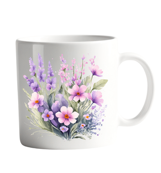 Bright Purple Wild Flowers Coffee Cup, Vibrant Floral Ceramic Mug for Morning Coffee, Unique Gift for Flower Love