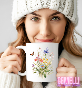 Bright Wild Flowers Coffee Cup, Vibrant Flower Print for Enjoying Hot Beverages, Great Gift for Birthdays or Mother's Day