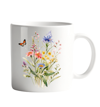 Bright Wild Flowers Coffee Cup, Vibrant Flower Print for Enjoying Hot Beverages, Great Gift for Birthdays or Mother's Day