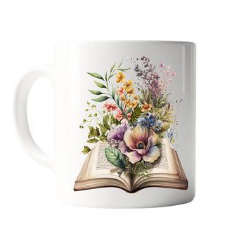 Book and Wild Flowers Coffee Cup, Colorful Floral Design Mug for Cozy Reading, Perfect Gift for Book Lovers