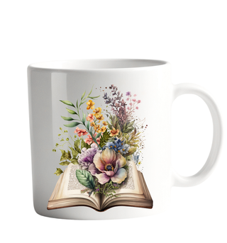 Book and Wild Flowers Coffee Cup, Colorful Floral Design Mug for Cozy Reading, Perfect Gift for Book Lovers