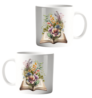 Book and Wild Flowers Coffee Cup, Colorful Floral Design Mug for Cozy Reading, Perfect Gift for Book Lovers