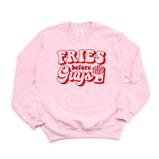 Gemelli's "Fries Before Guys", Women's  Pink Valentine Sweatshirt