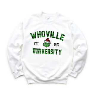 Gemelli Women's "Grinch Whoville University" Christmas Sweatshirt