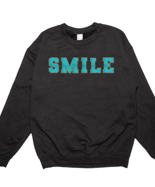 Chenille Turquoise Letter Smile Sweatshirt
